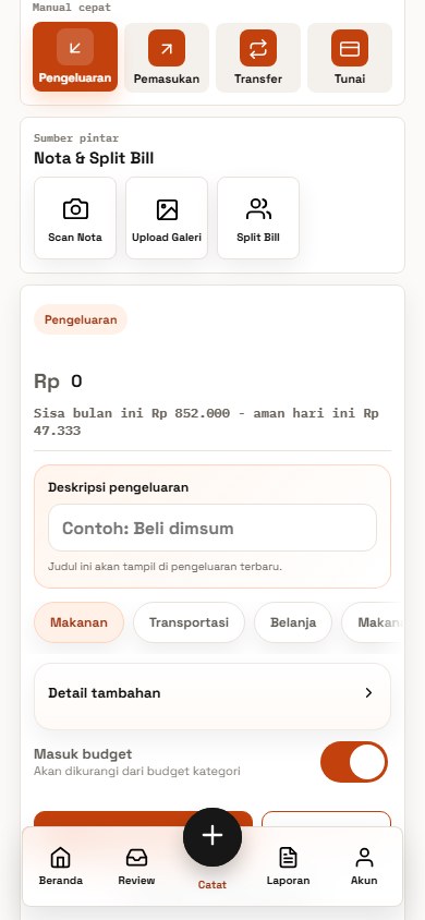 Tombol Scan Nota dan Upload Galeri pada Catat Cepat